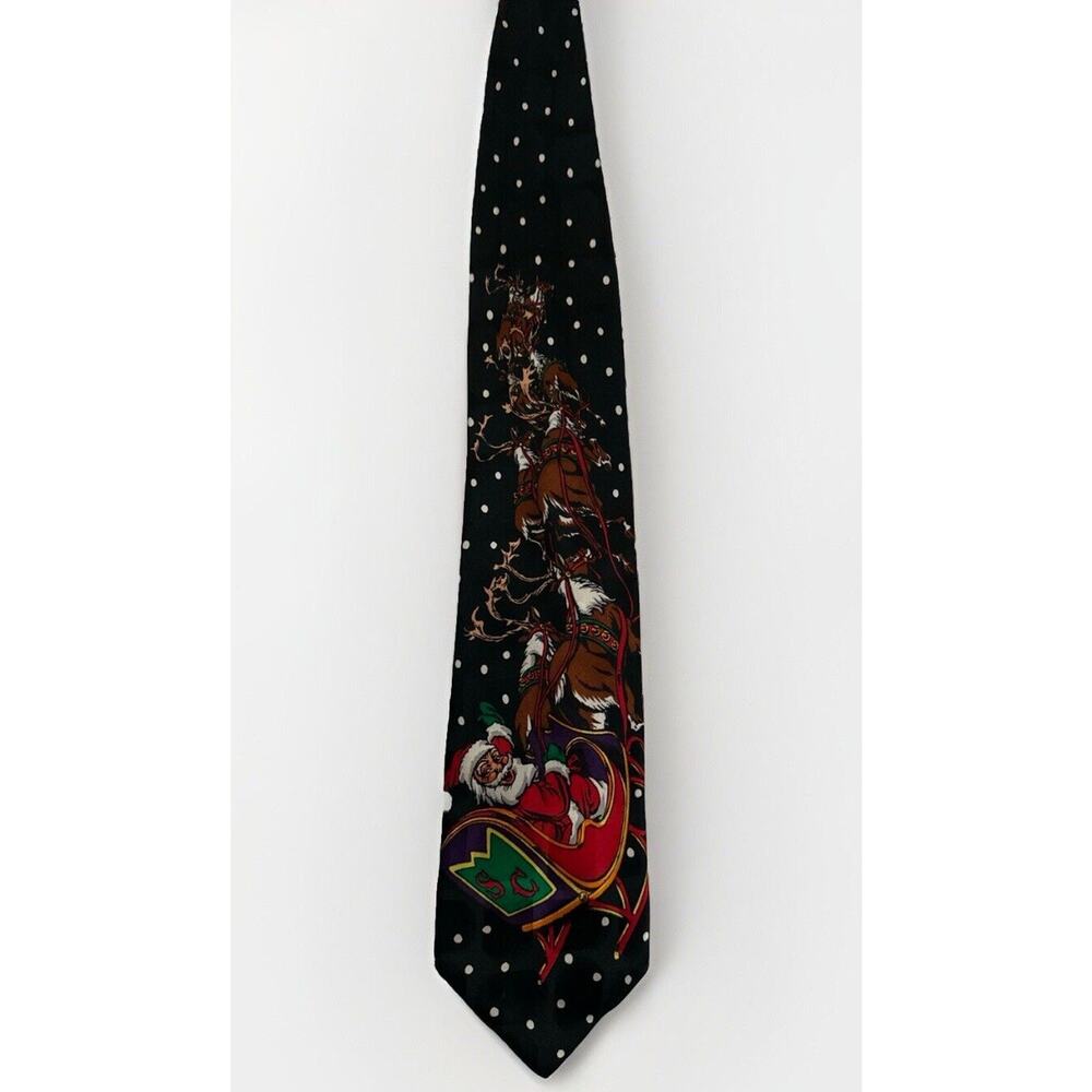 Addiction 100% Silk Handmade Tie Santa Claus Christmas Reindeer Festive Blk EUC